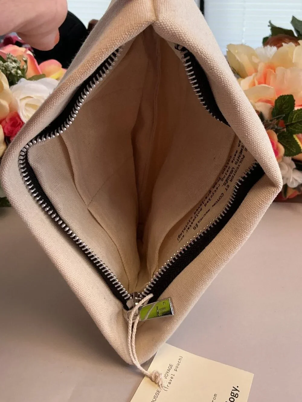 Typology Paris Travel Pouch NWT Cream Recycled Cotton Polyester Cosmetic Bag